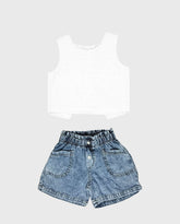 Conjunto Short Denim Plumeti Blanco